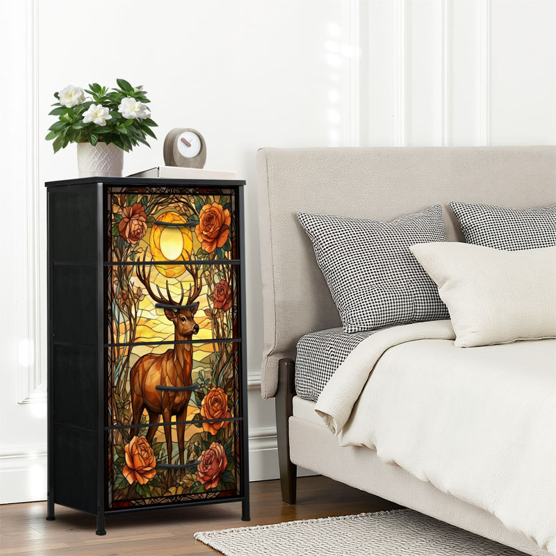 4 Drawer Dresser for Bedroom, Narrow Chest of Drawers, Wooden Top and Study Iron Frame 18"x37.5"-(WxH)