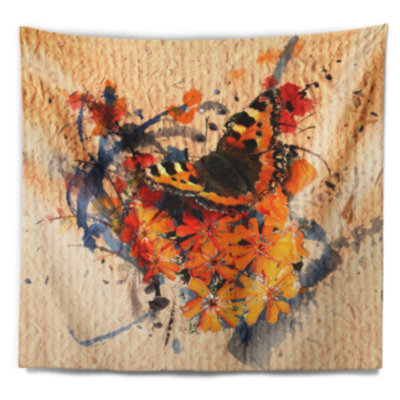 Papillon floral et tapisserie d'art abstrait sur papier