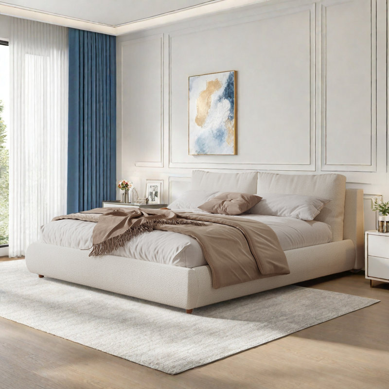 Upholstered Platform Bed With Two Removable Pillow Headboard