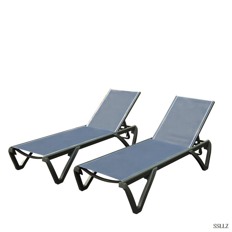 Outdoor Lounge Chair, 2 Pieces Aluminum Plastic Patio Chaise Lounge With 5 Position Adjustable Backrest And Wheels, All Weather Reclining Chair For Patio, Navy Blue