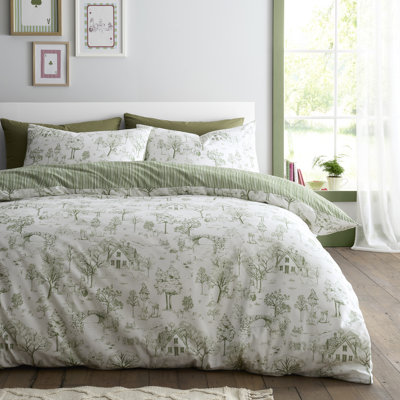 Woodland Toile Cotton Blend Geometric Duvet Cover Set