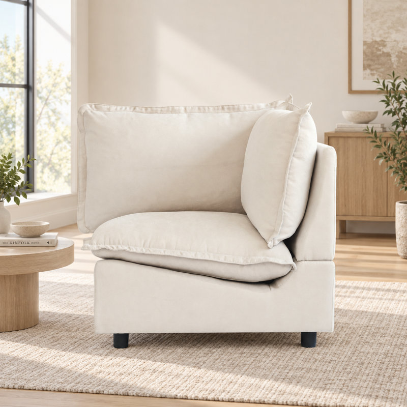 Moncada Upholstered Modern Linen Fabric Conner Chair, Beige