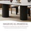 Ensemble de table de salle à manger 78 pouces ovale avec 6 chaises rembourrées, table de salle à manger moderne avec dessus en pierre et mobilier de salle à manger à colonne noire-58339824