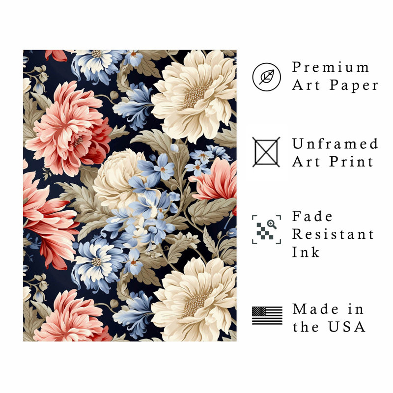 Impression d'art floral sans cadre, H 36 po x l 24 po