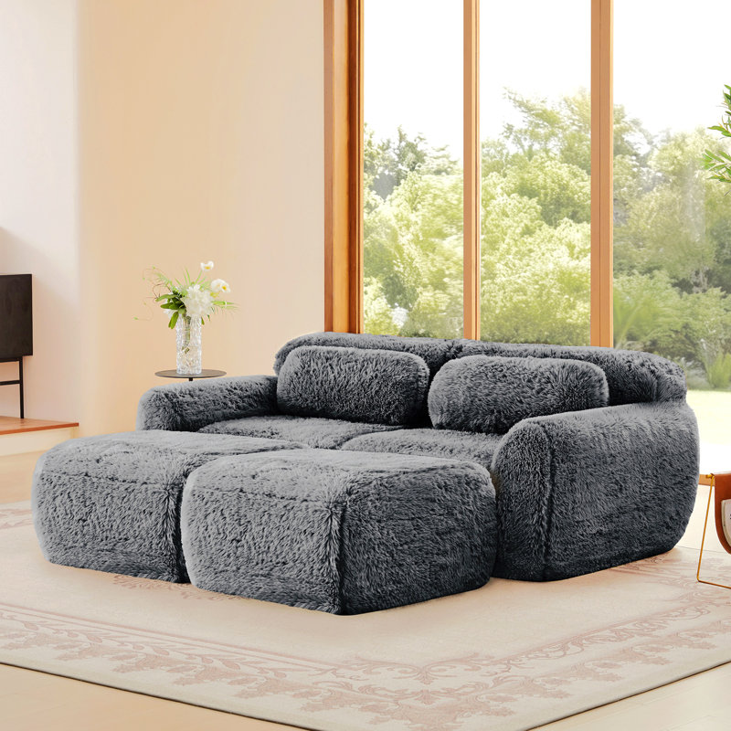 Tissu moelleux doux de 80 po, canapé désossé, aucun assemblage requis, conception antidérapante inférieure, avec repose-pieds et coussins décoratifs, siège profond, combinaison 32D haute densité sans éponge, pour étude