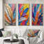 «Rough Texture Colorful Feathers Peinture I», 3 pièces sur toile-1943154895-1943154893