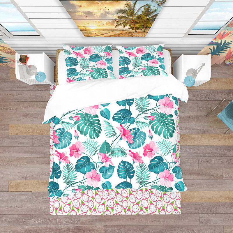 Ensemble de housse de couette tropical, Housse de couette double / grand + 2 taies