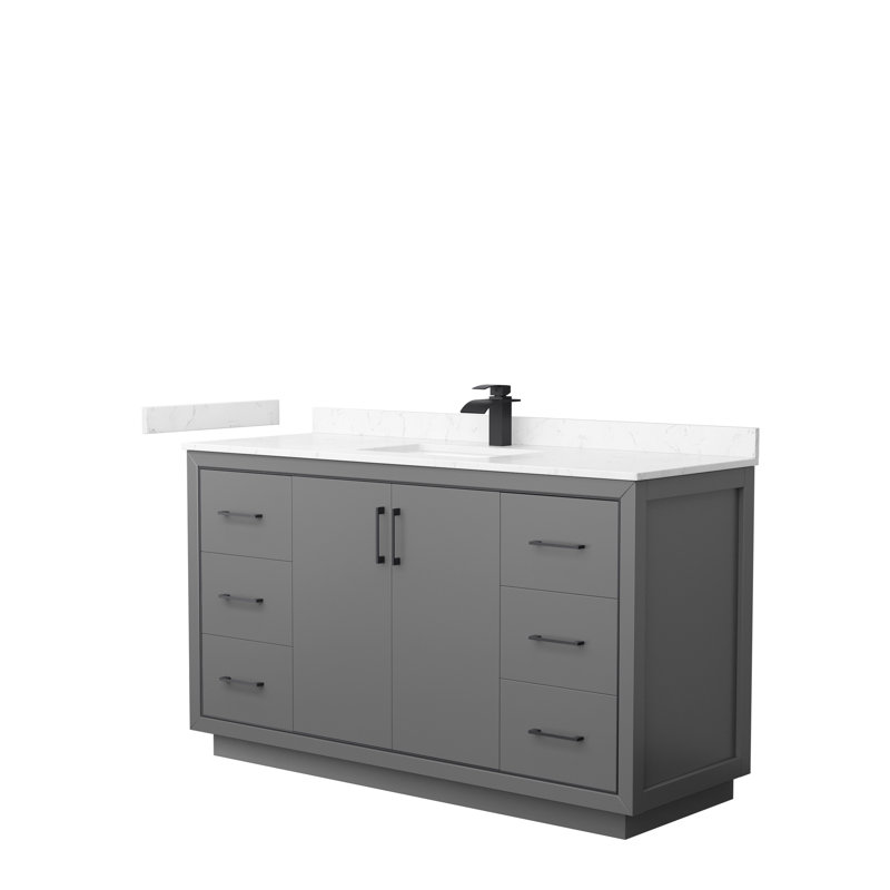 Ensemble de meuble-lavabo simple 60 po Icon, Carrara, Gris foncé, Noir mat