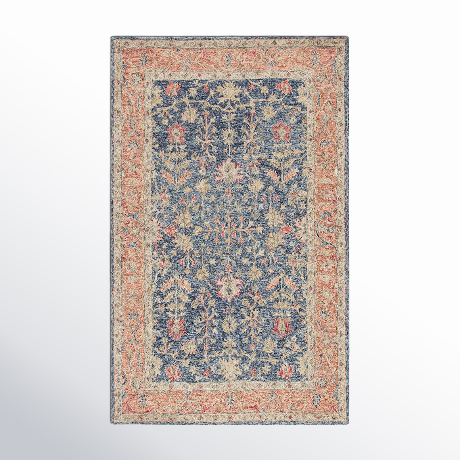 Lindsay Blue Orange Hand-Tufted Wool Oriental Rug, Rectangle 5' x 8'