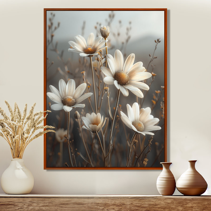Décoration murale marguerites monochromes en champ brumeux II - marguerites, H 40 po x l 30 po x P 1,5 po