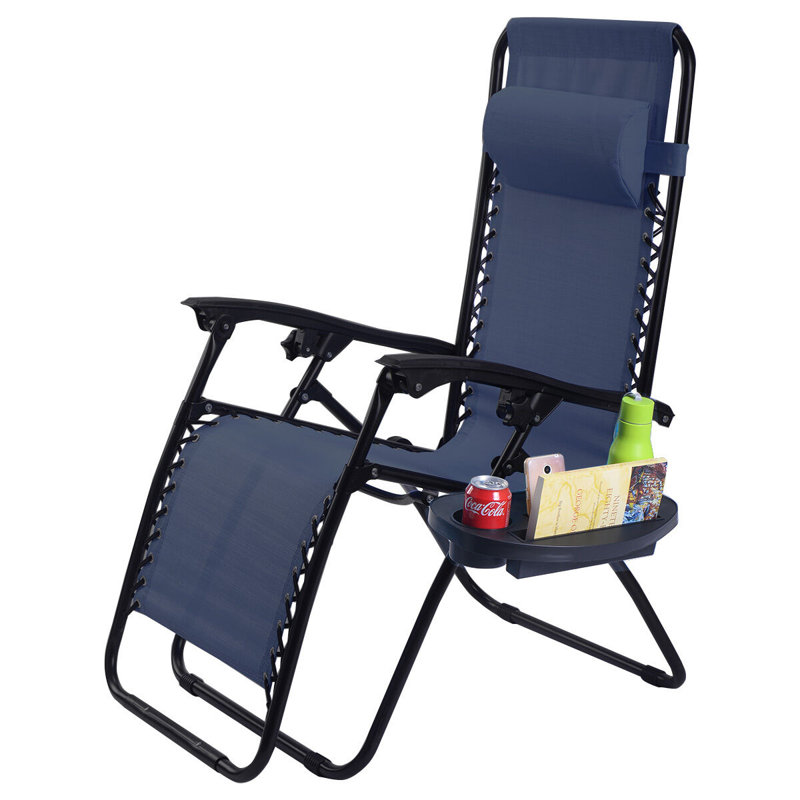 Chaise de patio pliante avec coussins Zechariah, clair