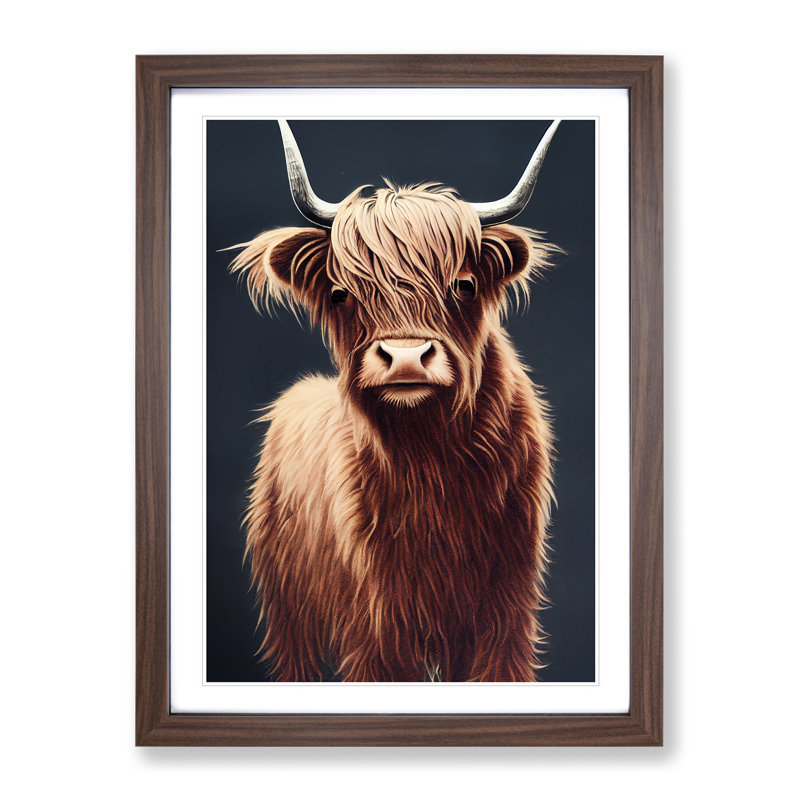 Fantastic Highland Cow - Single Picture Frame Print, 34cm H x 25cm W x 2cm D, Walnut