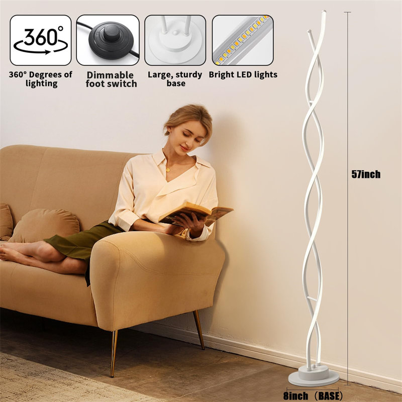 Floor Lamp,LED Floor Lamps For Living Room,3 Color Temperature & 5 Brightness Levels Standing Lamp,55''  Lamps For Living Room With Remote Control And Foot Switch.
