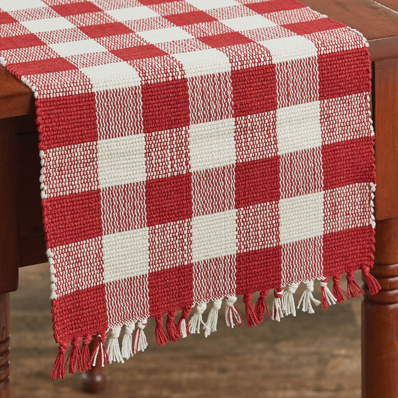Gracie Oaks Wicklow Yarn Table Runner - 36''L - Black, 54" x 15", Red/White