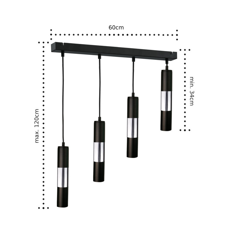 Carron 4 - Light Kitchen Island Pendant,  Black/Silver, No