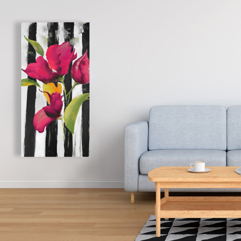 Fleurs sur rayures noires et blanches - Formes illustratives de formes