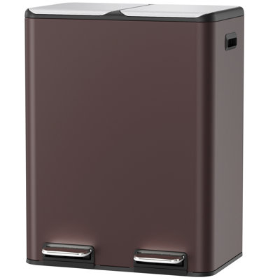 Kitchen Dual Trash Can, 60l Hands-free Stainless Steel Garbage Can, Classified Rubbish Bin With Double Compartments, Soft-close Lid, Inner Bucket, Odor Control (60l) (brown)