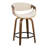 Curvini 24" Mid-Century Modern Fixed-Height Counter Stool With Swivel In Walnut Wood And Cream Fabric With Round Black Metal Footrest - Set Of 2