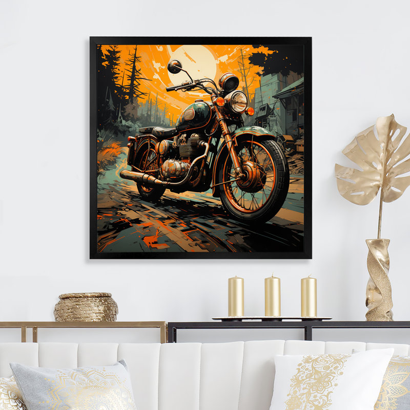 «Orange Orange Black Moto Road Rhythms III», reproduction sur toile, H 16 po x l 16 po x P 1 po, Cadre simple noir
