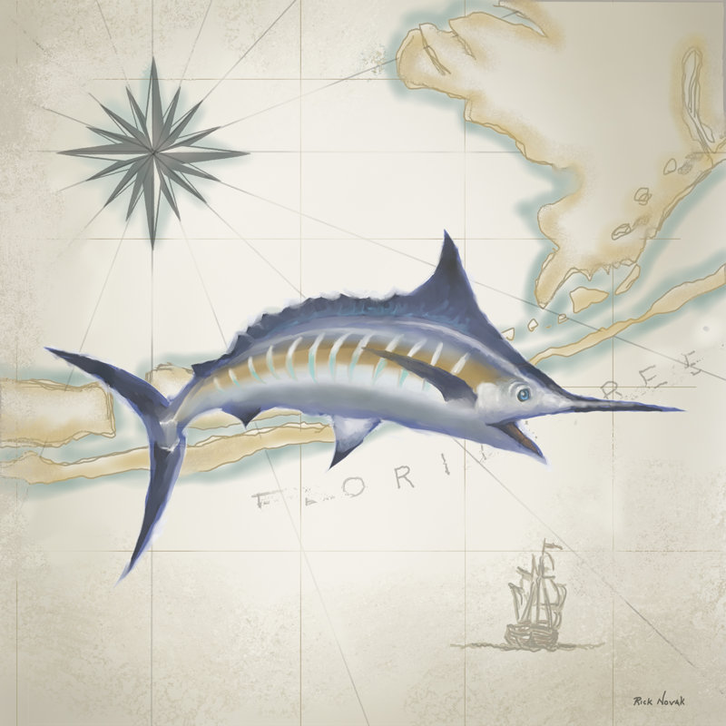" Sailfish Map I " by Rick Novak, 12" H x 12" W x 1.25" D