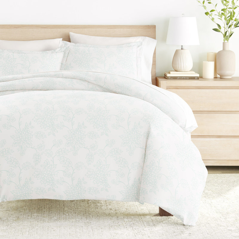 Duvet Cover Set Patterned Microfiber Ultra Soft Bedding in Vines, Teal, King Duvet Cover + 2 Standard Shams
