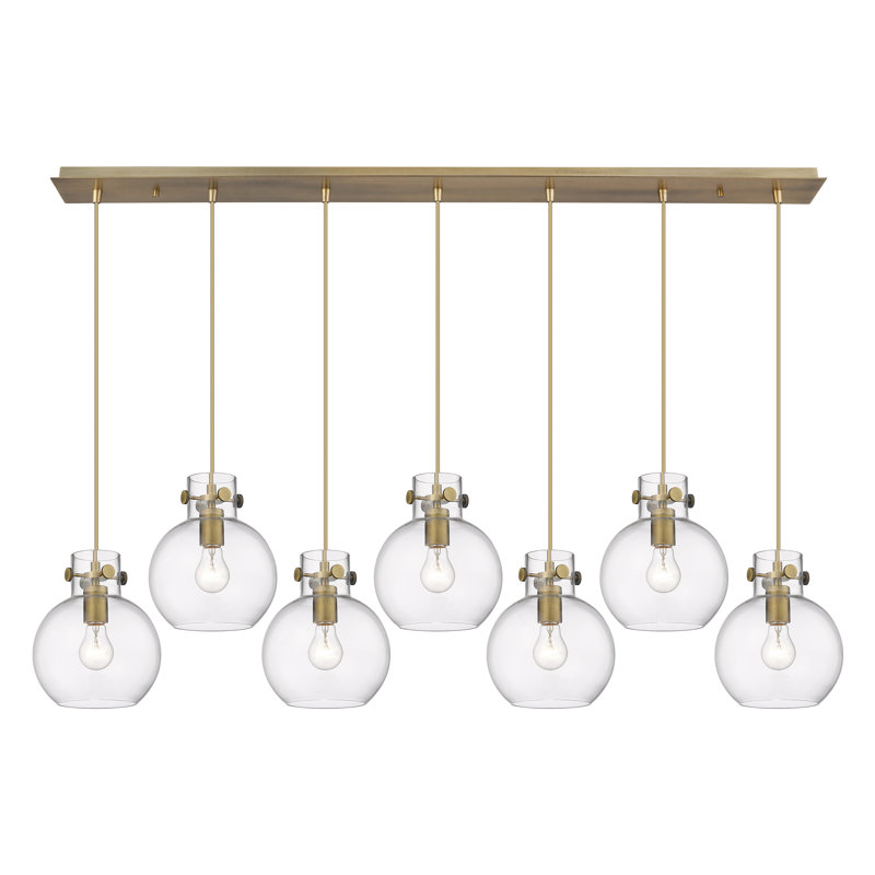 Luminaire suspendu sphère 7 lumières Amrith, Laiton brossé, Transparent