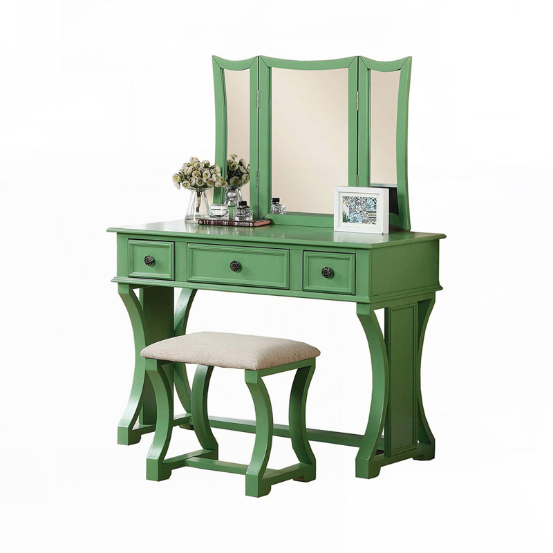Modern Bedroom Vanity Set, Antique Green