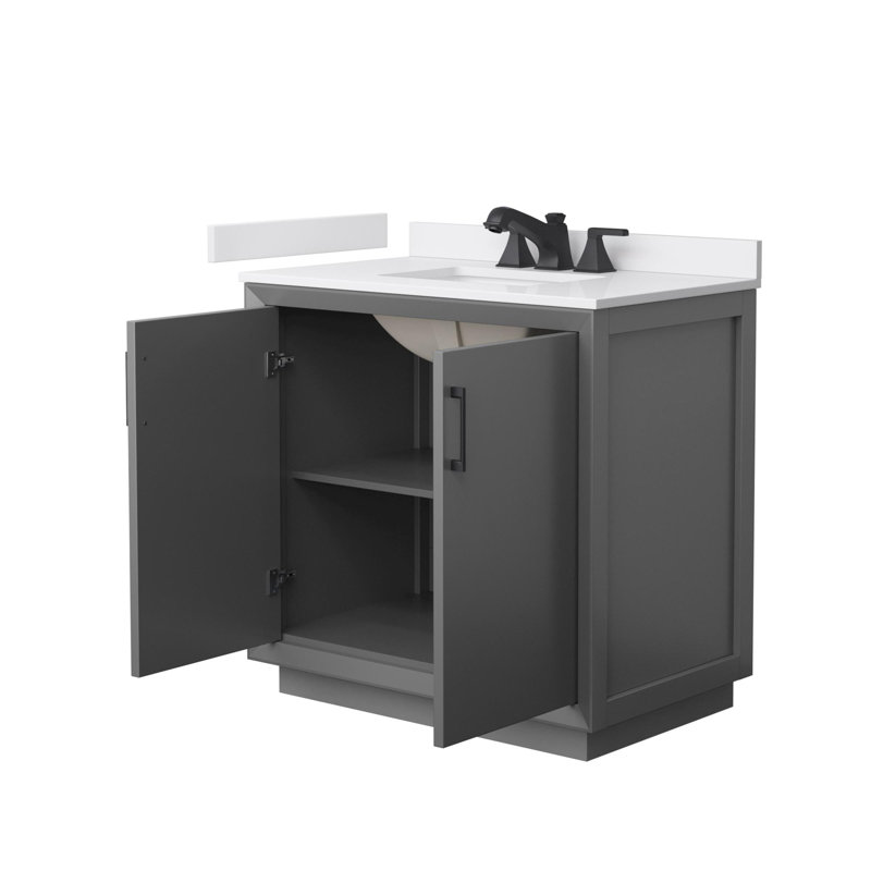 Strada 36" Freestanding Single Bathroom Vanity with Cultured Marble Top, Gray, Matte Black