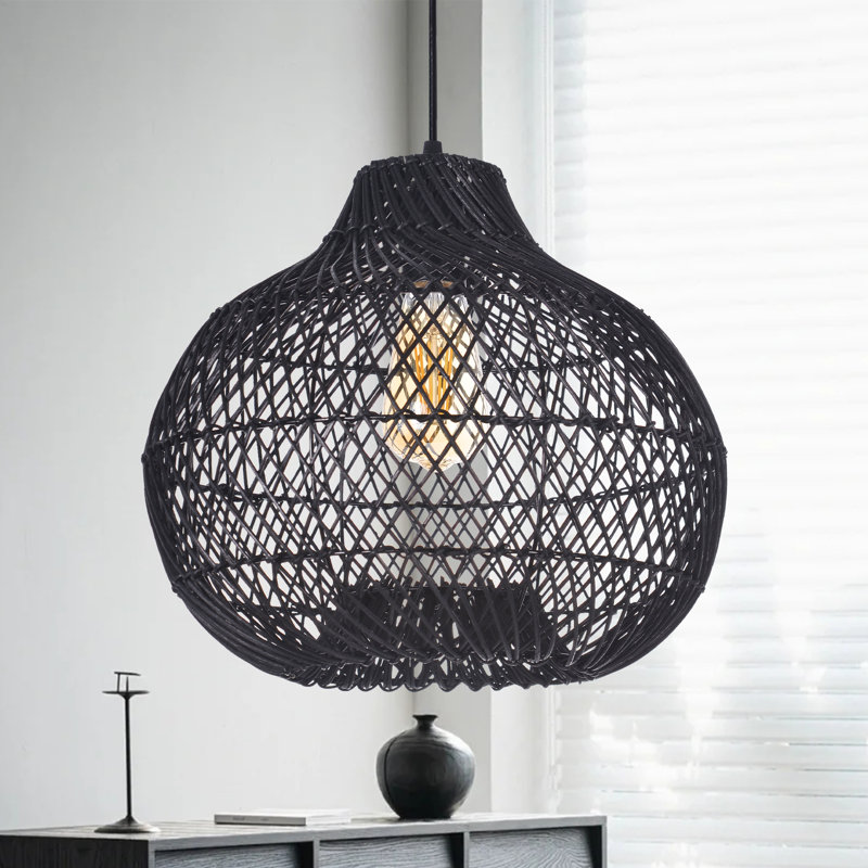 Luminaire suspendu en rotin noir pour salle à manger avec îlot de cuisine, H 78 po x l 13,78 po x P 13,78 po
