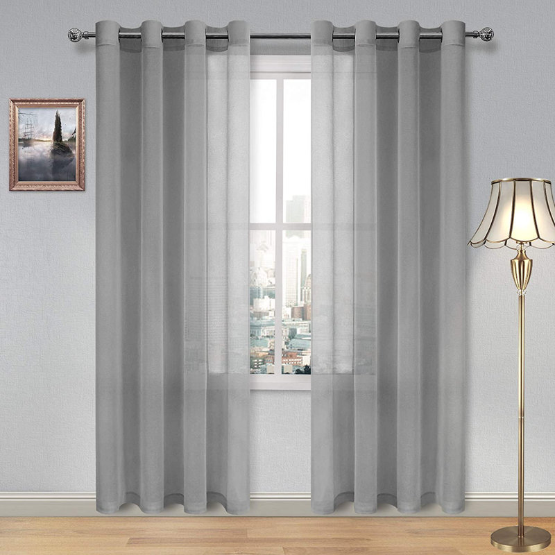 Paire de rideaux transparents avec passe-tringle Jakyriah, gris