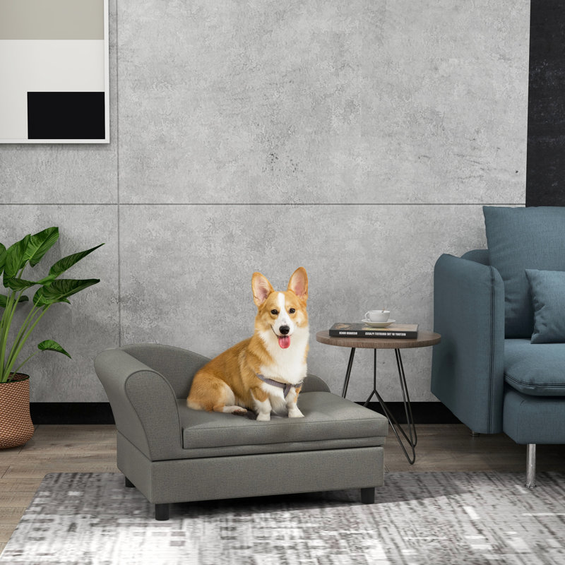 Animaux de compagnie pour chiens de petite et moyenne taille, rangement caché, chiens à coussin gris - Surélevé avec boîte de rangement
