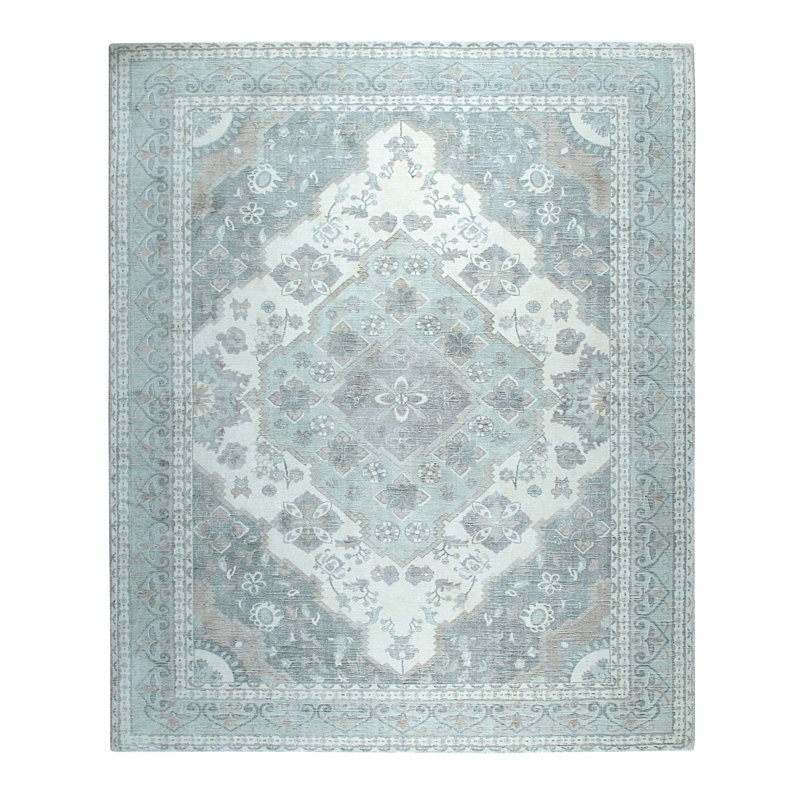 Tapis oriental gris clair fait à la main Selene, Rectangle 4 pi x 6 pi