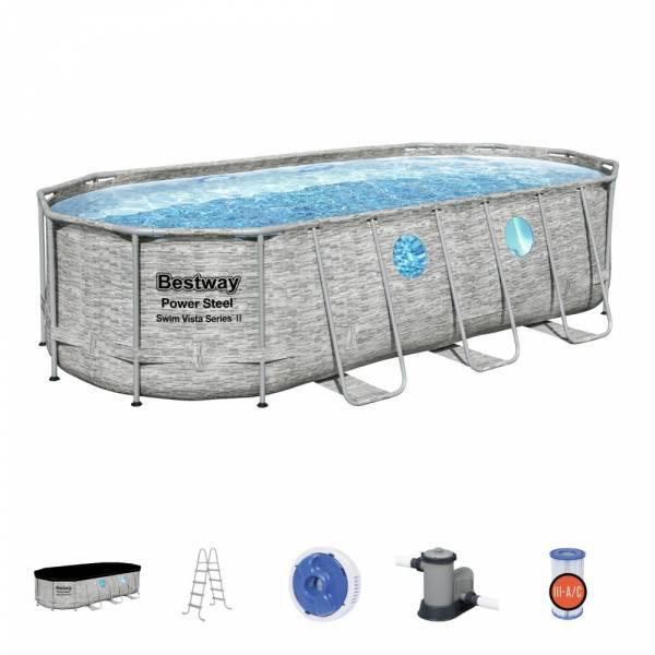 PVC (Polyester) Oval Frame Set Pool H x W x L , with Pump Included, 122cm H x 274cm W x 549cm L