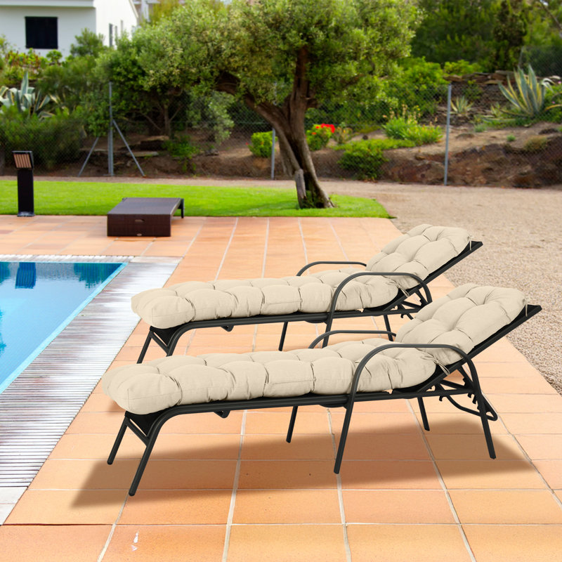  Outdoor Polyester Tufted Chaise Lounge Cushion, Khaki