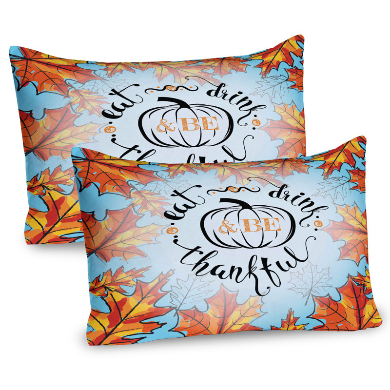 Ensemble de 2 taies décoratives Ambesonne «Say Eat Drink Be Thankful» orange foncé bleu ciel, H 20 po x l 30 po