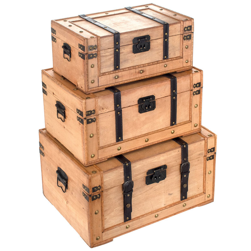 Canasta 3 Piece Wooden Decorative Trunk Set