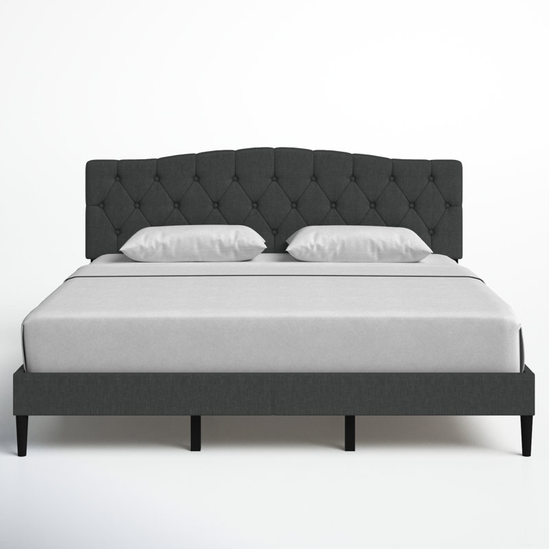 Arnette Upholstered Platform Bed, King, Charcoal Gray