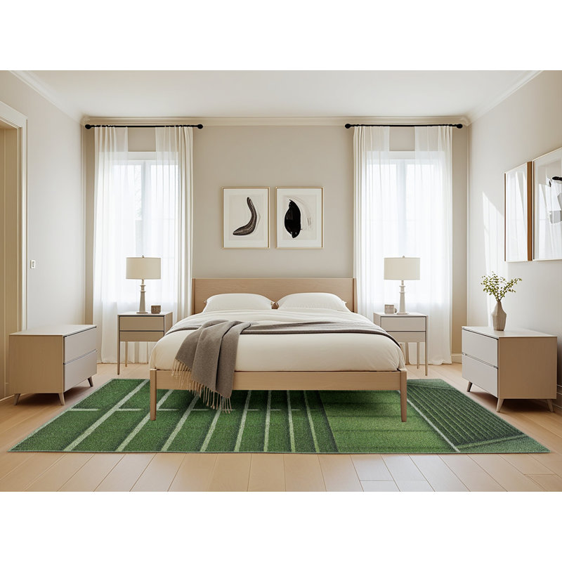 Tapis à motif géométrique vert, Rectangle 5 pi x 8 pi