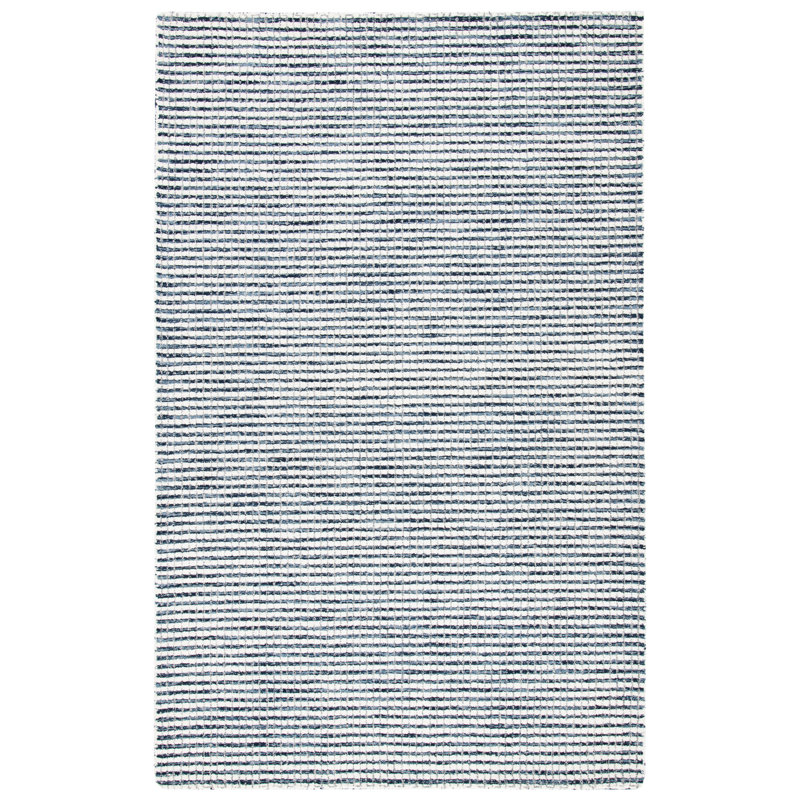 Handmade Blue and Ivory Wool Striped 3' x 5' Rug