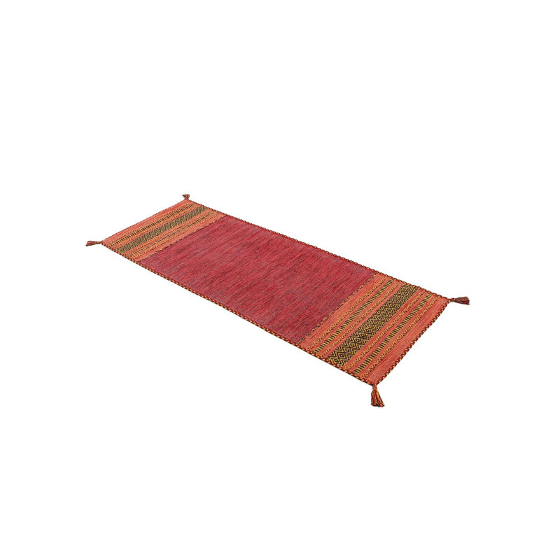 Azizi Striped Hand Woven Cotton Red Rug, Runner 80 x 500cm