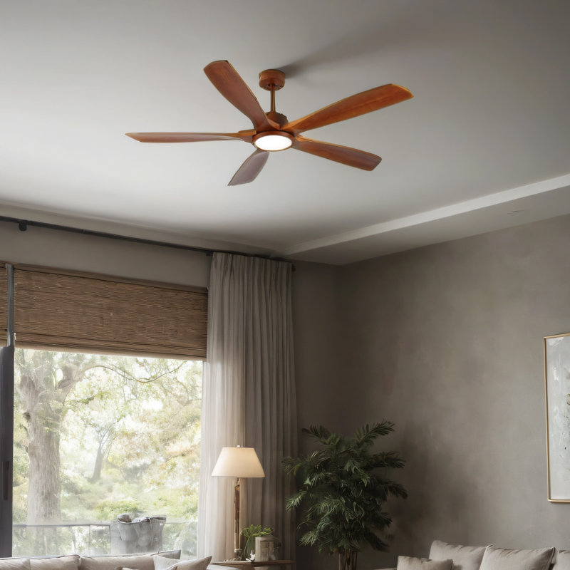 60 inch  Wood Ceiling Fans with Lights and Remote, 5 solid wood blades,Modern  Low Profile Ceiling Fan with Light, 6 Speed, Reversible DC Motor, for Bedroom/Outdoor/Farmhouse/Patios