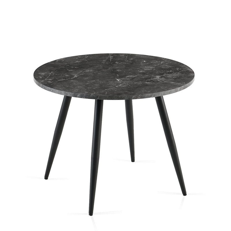 Darcell 100cm Round Dining Table with Marble Effect Top, Marble Black