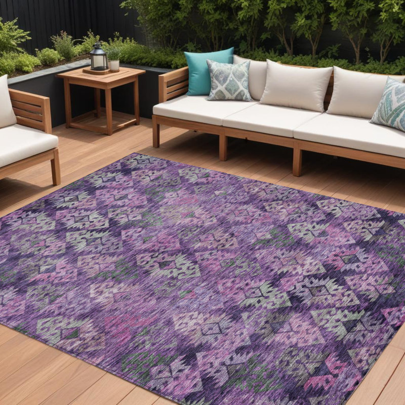 Tapis intérieur lavable 10 pi x 14 pi aubergine lavande Aztec