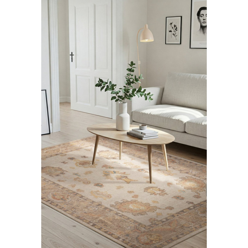 Tapis en chenille à motif tissé classique à motif reliques beige et jaune Relic, Rectangle 7 pi 7 po x 10 pi 10 po