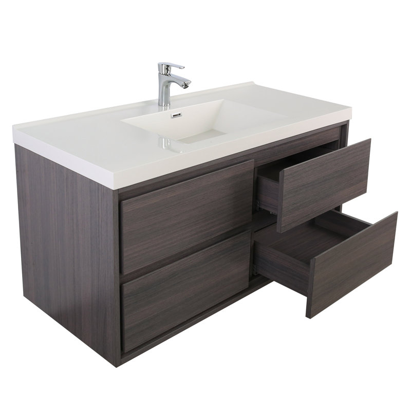 Azden 60" Wall-Mounted Single Bathroom Vanity Set, Gray Oak