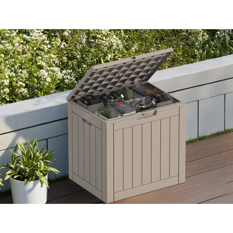 Boîte de rangement extérieure en résine imperméable et verrouillable 30 gallons en gris