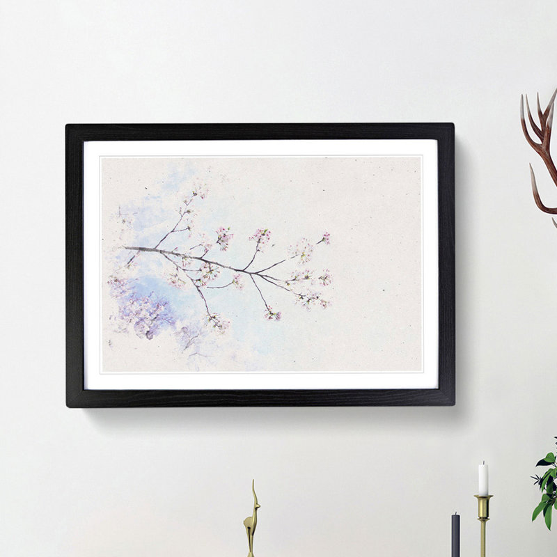Pink Cherry Blossom Tree in Sunlight - Framed Print, 62cm H x 87cm W x 2cm D, Black Framed