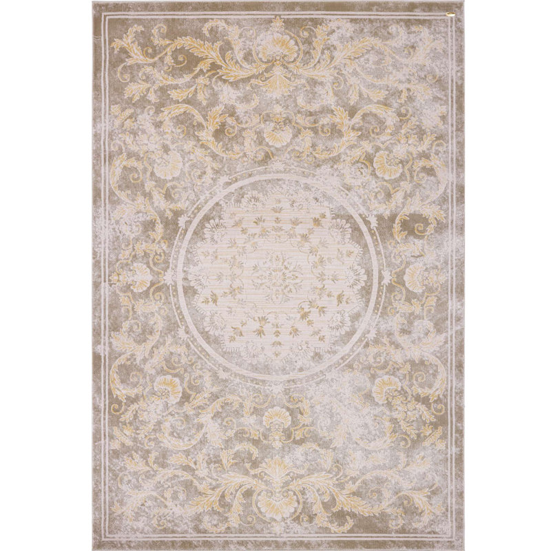 Tapis beige à motif floral Nauman, Rectangle 8 pi x 10 pi