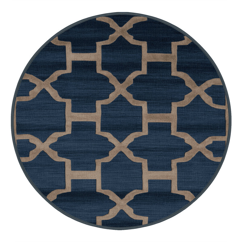 Machine Washable Trellis Gray Area Rug, Round 3'
