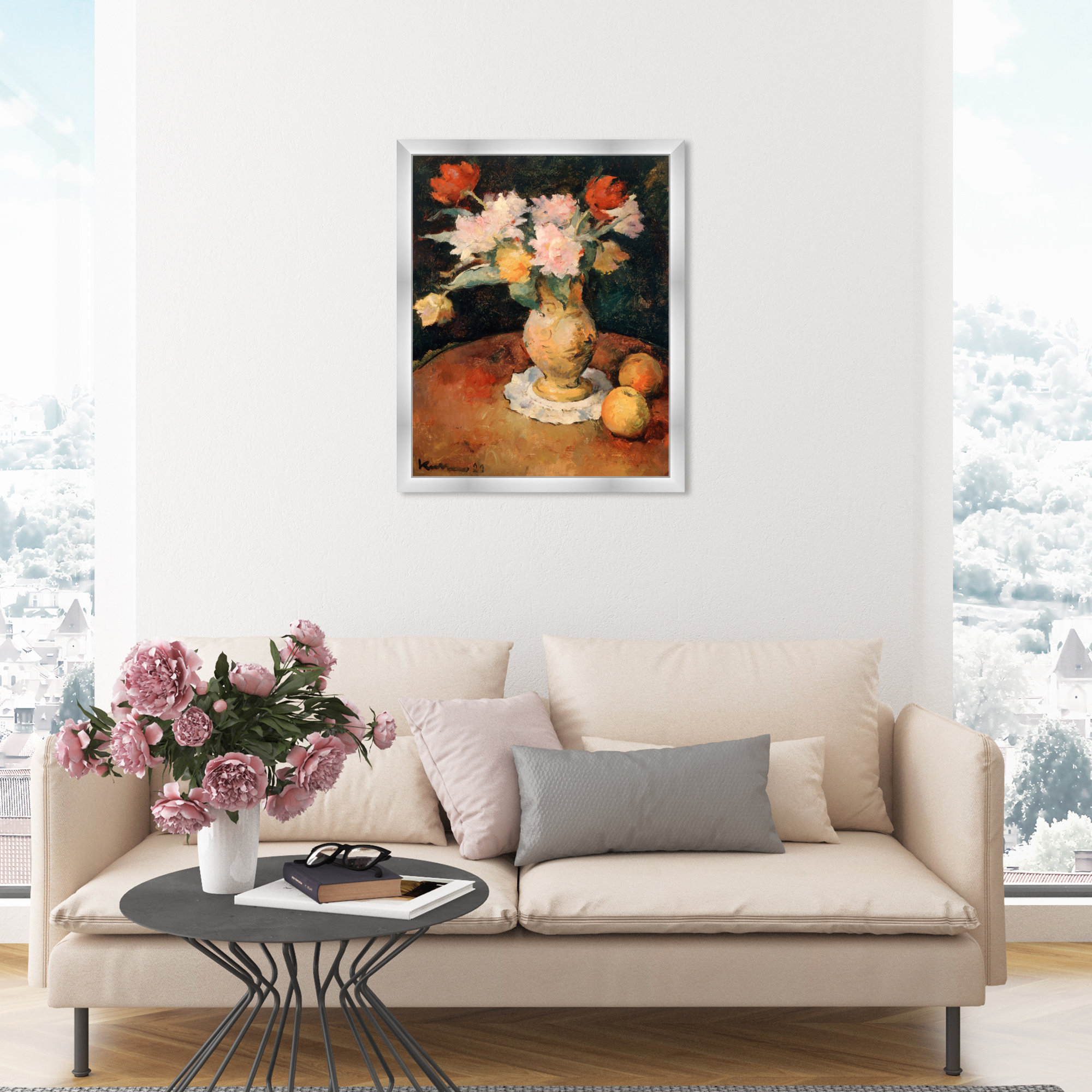 Joseph Kutter - Pivoines, Silver, 27" H x 22" W x 0.5" D